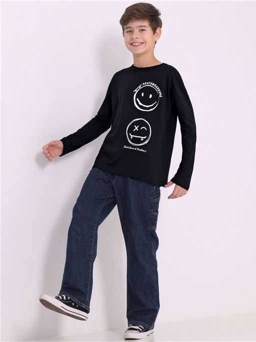 Лонгслив для мальчика Апрель из хлопка черный  фото 3