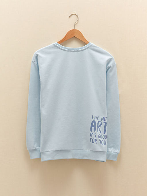 Bisiklet Yaka Bask?l? Uzun Kollu K?z ?ocuk Sweatshirt - Waikiki фото 2