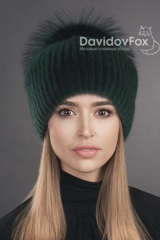 Шапка Буратино норка изумруд