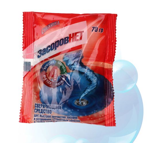 СВЕЖИНКА ЗАСОРОВ НЕТ ср-во д/прочистки засоров в сантехнических трубах 70гр