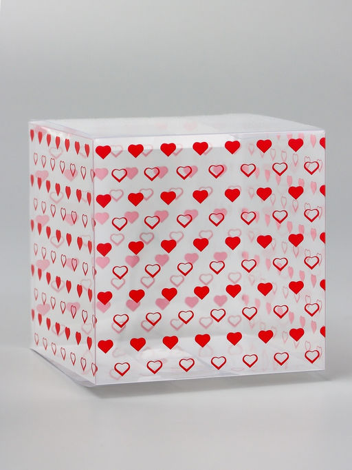 Цена за 5 шт. Складная коробка из PVC Сердечки, прозрачная с рисунком, 11?11?11 см 5 шт.