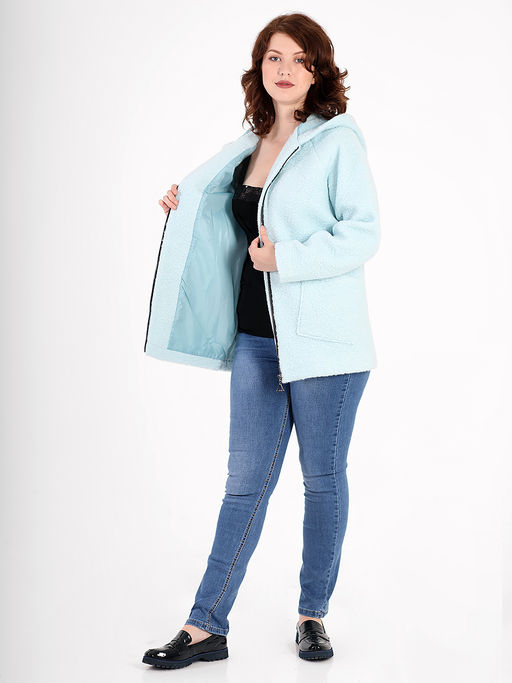 Кардиган с капюшоном голубой женский на молнии - Almond фото 5
