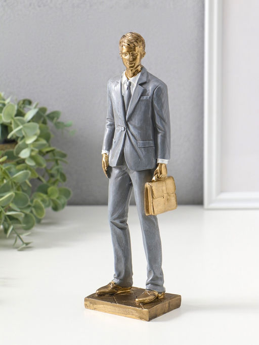 Сувенир полистоун "Мужчина-адвокат в сером костюме с портфелем" 24,5 см