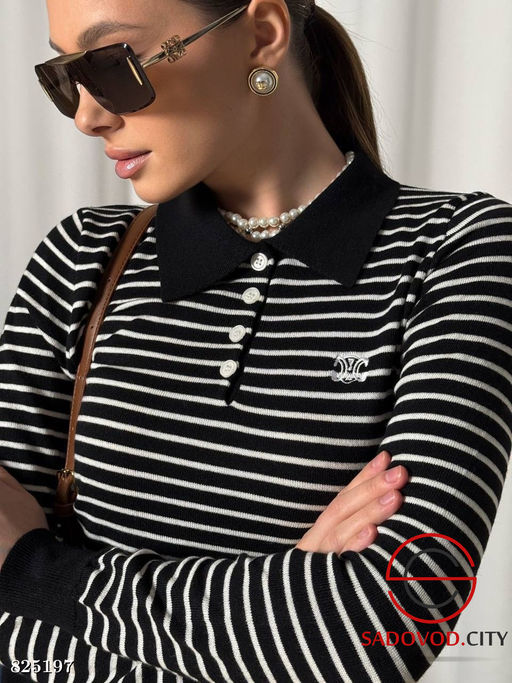 Свитер-поло в полоску женский