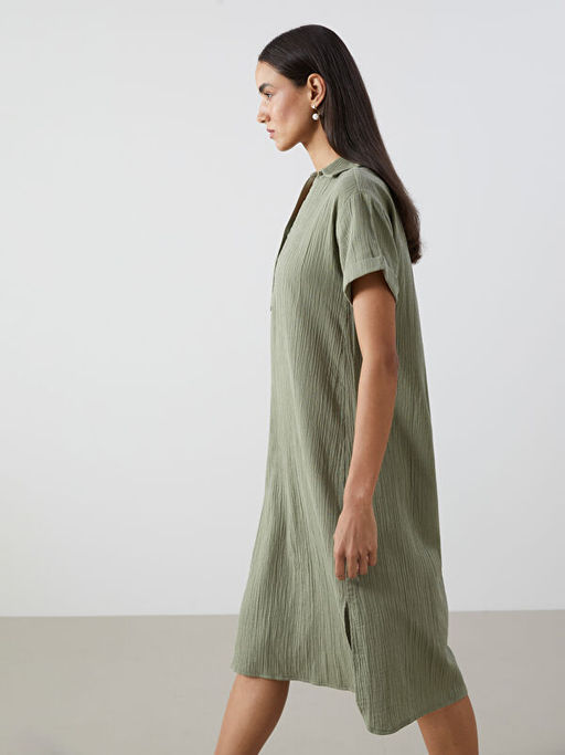 G?mlek Yaka Oversize M?slin Elbise