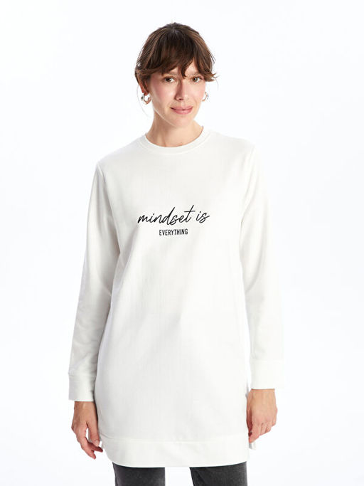 Bisiklet Yaka Bask?l? Kad?n Sweatshirt Tunik