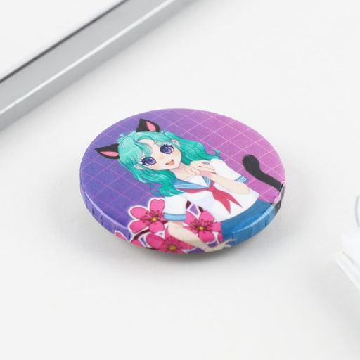 Цена за 10 шт. Значок закатной аниме Девушка с ушками, d=3.8 см