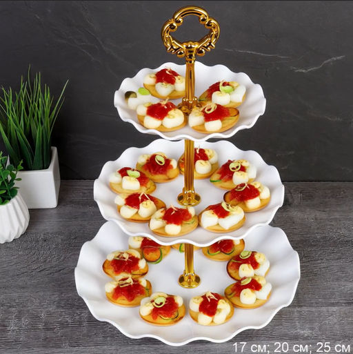 Ваза для канапе 3-х ярусная 15/20/25 Круг Волна белая / D-1269 /уп 80/ Пластик/689069 - Галеонтрейд фото 4