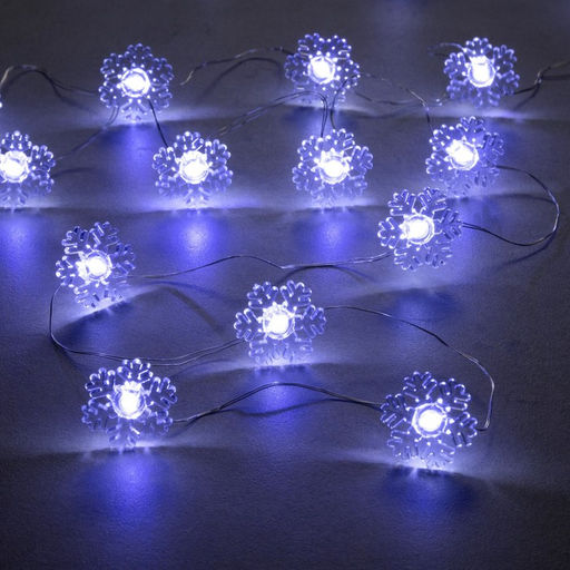 Гирлянда Нить 2 м роса с насадками Снежинка, IP20, серебристая нить, 20 LED, 2 режима, батарейки ААх2 (нет в комплекте), свечение белое