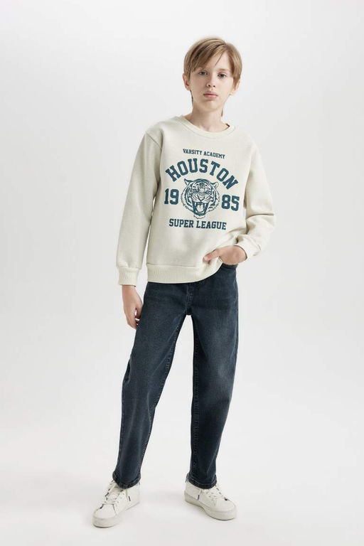 Толстовка из плотной ткани с круглым вырезом и принтом тигра для мальчиков обычного кроя - Defacto фото 2