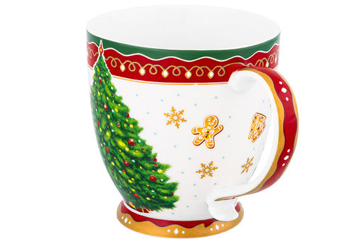 Кружка 500 мл 13,5*10*10,5 см на ножке Новогодняя елка красный узор NEW BONE CHINA - Elan gallery фото 4
