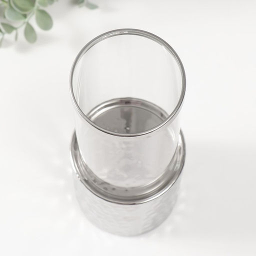 Подсвечник на 1 свечу «Нуар. Цилиндр», керамика, стекло, d=7.5 см, серебро, 9×9×24 см