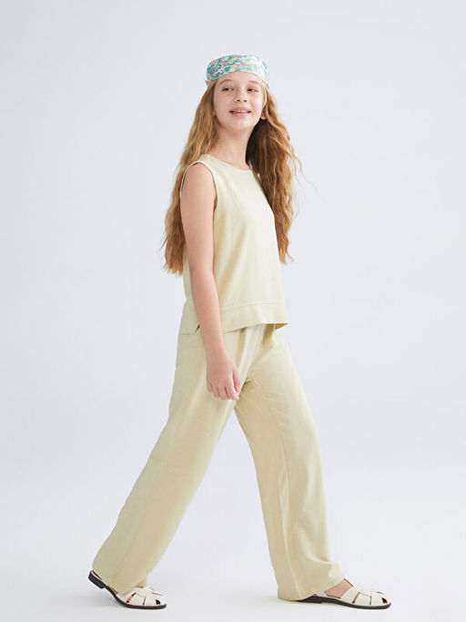 Keten Kar???ml? K?z ?ocuk Bluz ve Pantolon