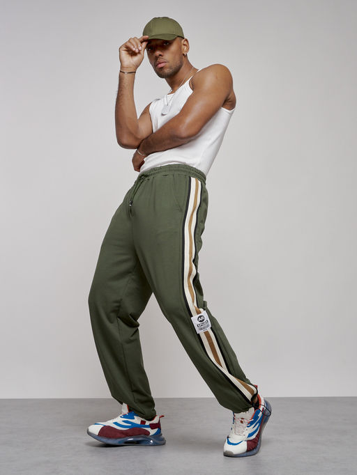 Широкие спортивные штаны трикотажные мужские цвета хаки 12903Kh - Mtforce фото 5
