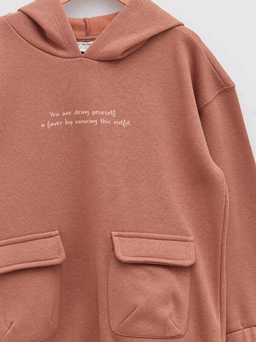 Kap??onlu Yaz? Bask?l? Uzun Kollu K?z ?ocuk Sweatshirt - Waikiki фото 3