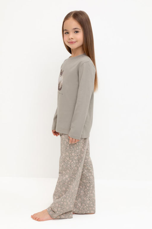 К 1623/пыльно-оливковый,полевые цветы пижама для дев