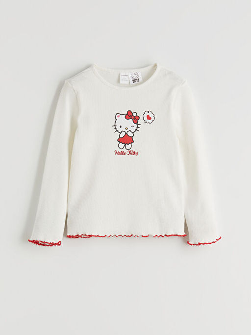 Bisiklet Yaka Hello Kitty Bask?l? K?z ?ocuk Ti??rt