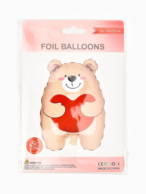 Цена за 3 шт. Воздушный шар фольгированный 21" «Мишка с сердцем»