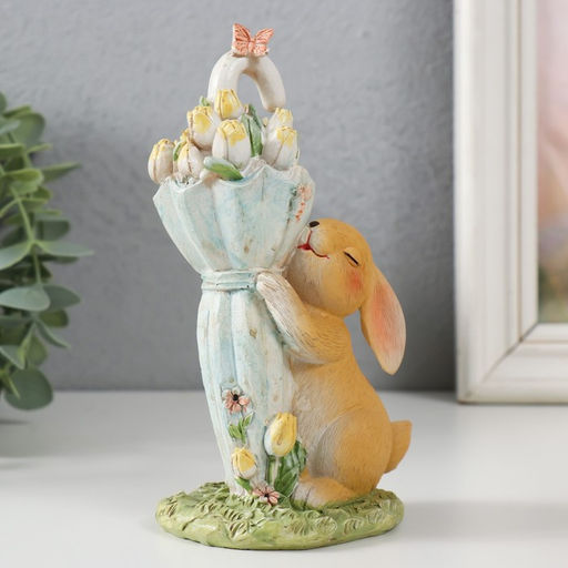 Фигурка полистоун Зайка у зонта с тюльпанами, 8.5?6.5?15.5 см