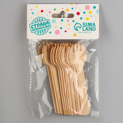Вилки деревянные, 11 см, 12 шт - Страна карнавалия фото 3