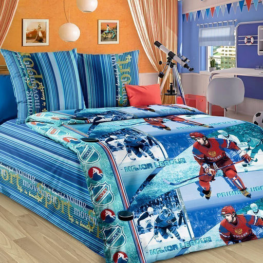 КПБ Бязь "Самойловский текстиль" 1.5 с дет.рисунком - Хоккей 1.5 сп. (нав.70х70)