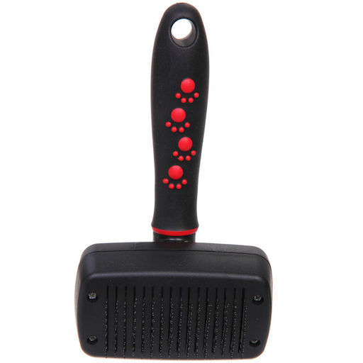 Расческа - пуходерка с кнопкой самоочистки "ПРОФФ - МОЙ БРО", прорезиненная ручка, цвет черный, 10*17,5см