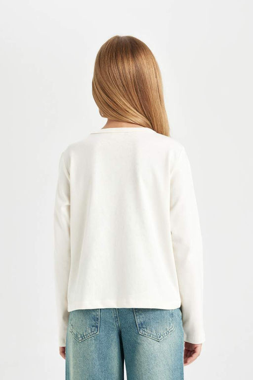 Футболка Relax Fit для девочек с круглым вырезом и длинными рукавами с принтом - Defacto фото 6