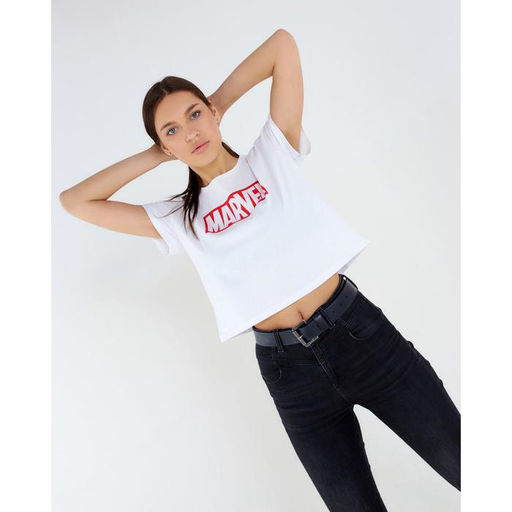 Футболка укороченная «Marvel» Мстители, цвет белый