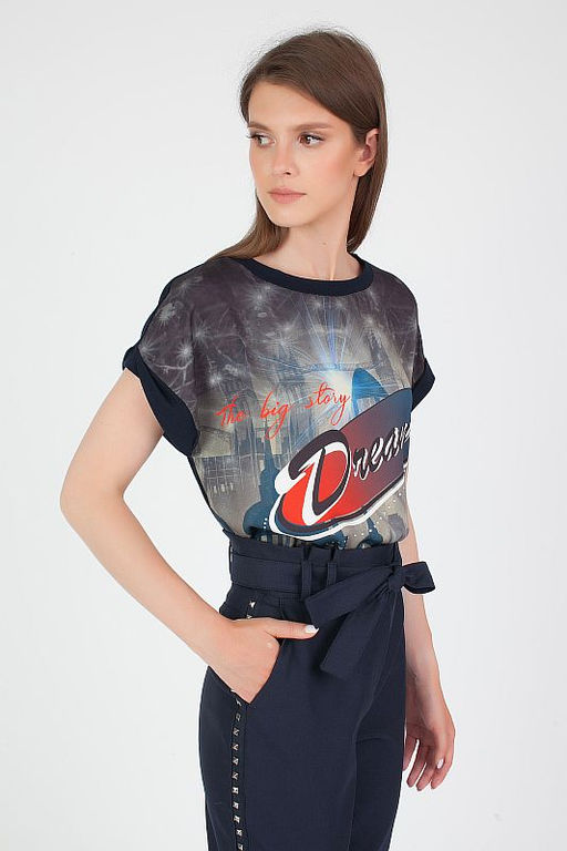 9-983-01/587-4348-22 Блуза трикотаж принт Синема, 37 - Serginnetti фото 3