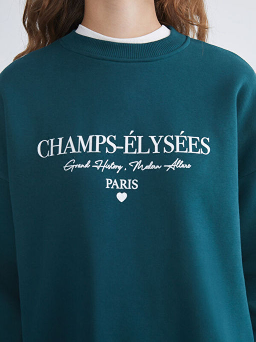 Paris Bask?l? Kad?n Kal?n Sweatshirt Tunik