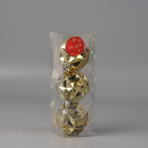Ёлочные игрушки Геометрия граней, шары новогодние, d=8 см, набор 3 шт., золото, МИКС - Зимнее волшебство фото 2