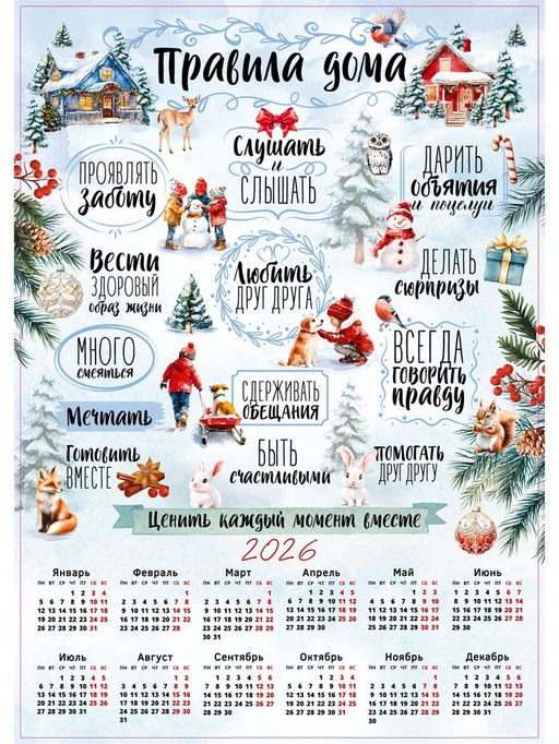 Цена за 20 шт. Календарь 2026 настенный «Правила дома», А2