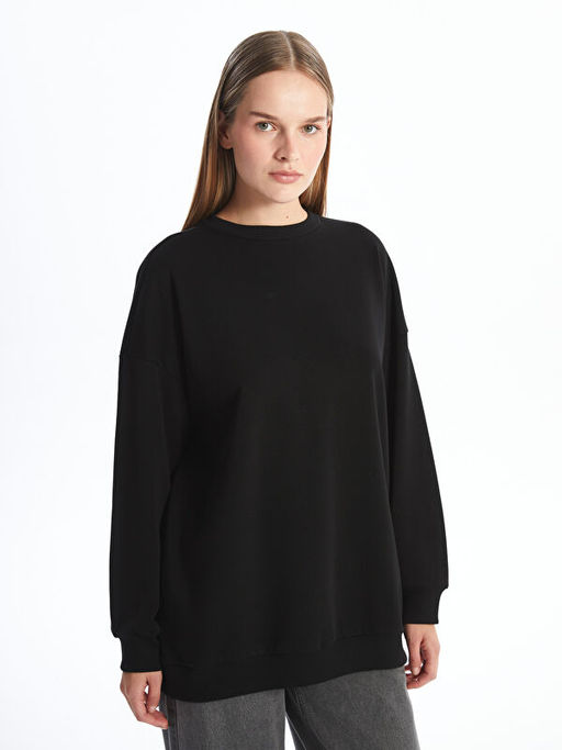 Kad?n Bisiklet Yaka D?z Sweatshirt Tunik