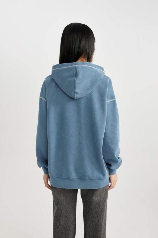 Толстый свитшот с капюшоном и принтом Cool Oversize с эффектом выцветания - Defacto фото 4