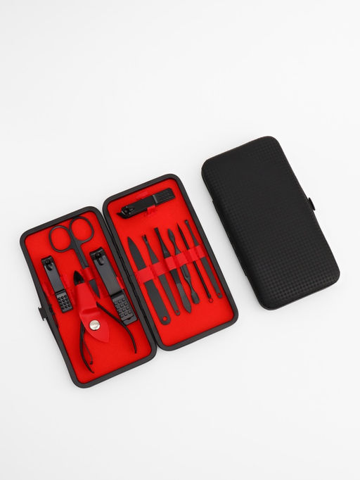Набор маникюрный, 11 предметов, чёрный, красный