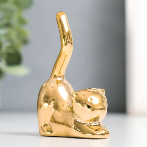 Фигурка керамика «Кот - потягушки», золото, 5.5×2.4×7.8 см