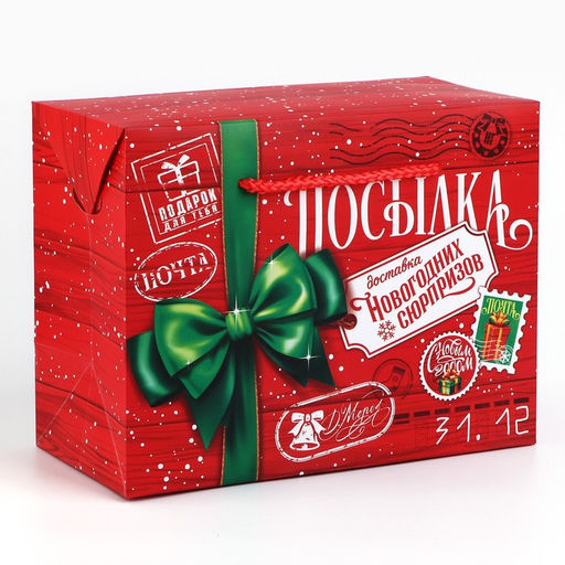 Цена за 2 шт. Пакет-коробка подарочный Новогодняя посылка, 23?18?11 см