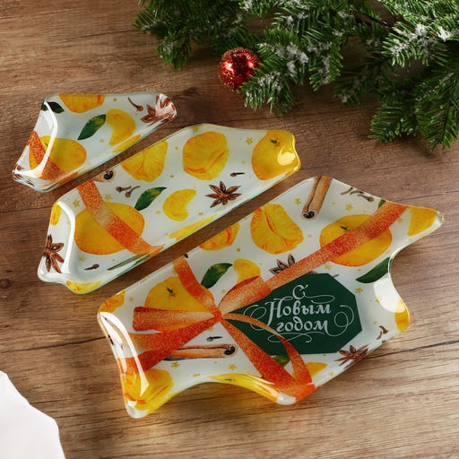 Менажница стеклянная в форме ёлки «С Новым годом», 29 х 26 см