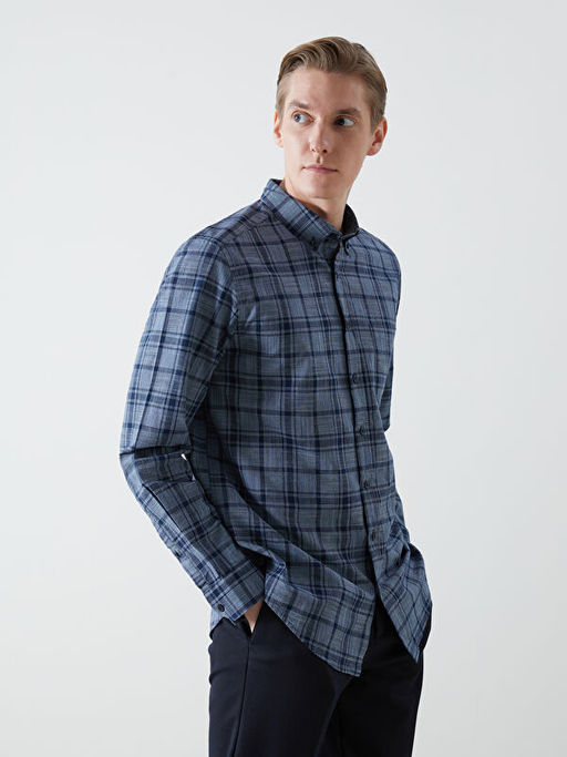 Regular Fit Uzun Kollu Ekose Poplin Erkek G?mlek