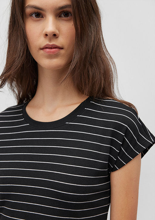 Siyah Cizgili Basic Tisort - Mavi фото 5
