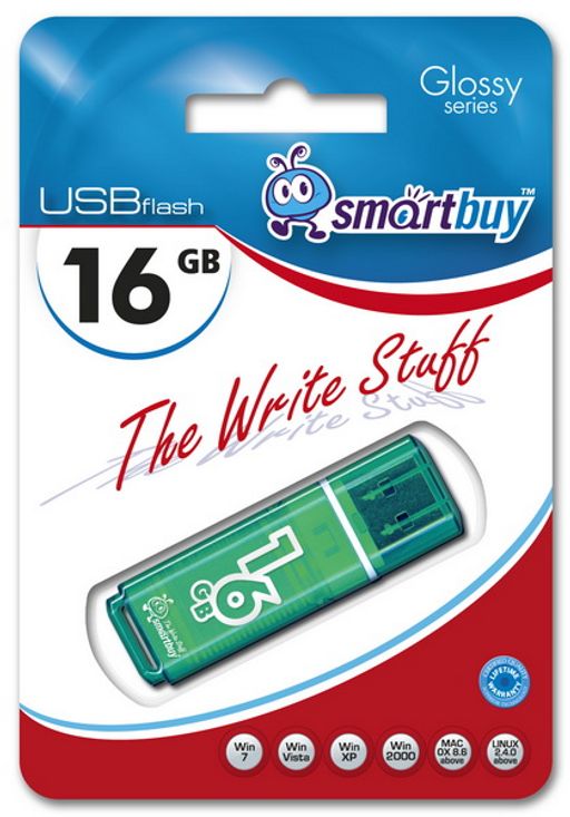 Флеш-накопитель 16Гб "Smartbuy Glossy " Green (SB16GBGS-G)