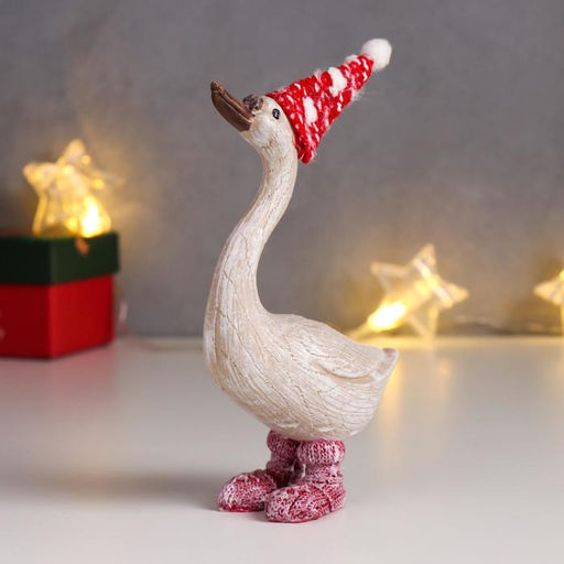 Фигурка полистоун Гусь лапчатый в новогоднем колпаке, 14?9.3?5.2 см