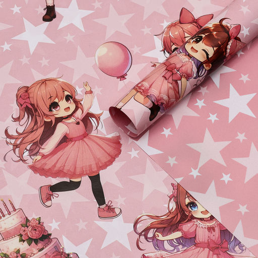 Цена за 10 шт. Бумага упаковочная двухсторонняя «Девочка и торт», глянец 100×70 см