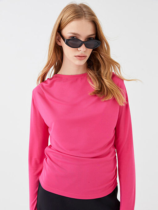 Bisiklet Yaka D?z Uzun Kollu Kad?n Ti??rt