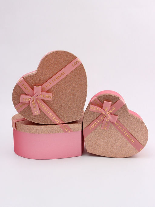 Набор подарочных коробок сердце 3 в 1, розовое золото с бантом Любовь вечна, 31?27?13.3; 28?25?11.7; 26?23?10.3 см