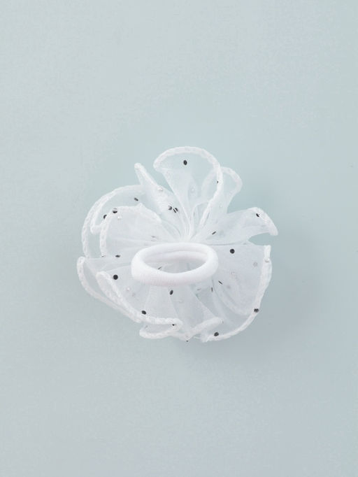 Цена за 6 шт. Бант для волос на резинке «Школьница», воздушная волна блеск, 7 см, белый