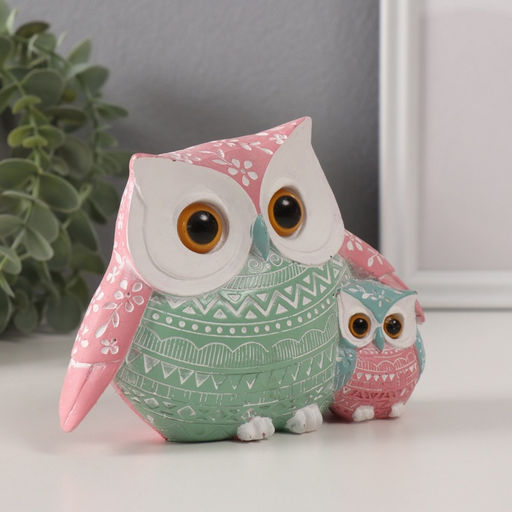 Фигурка полистоун «Цветной филин с птенцом», узоры, 15.2×6×11 см