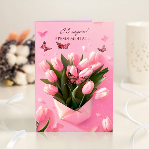 Открытка 4 шоколадки С 8 марта! (тюльпаны розовая) - 8 чудо фото 2