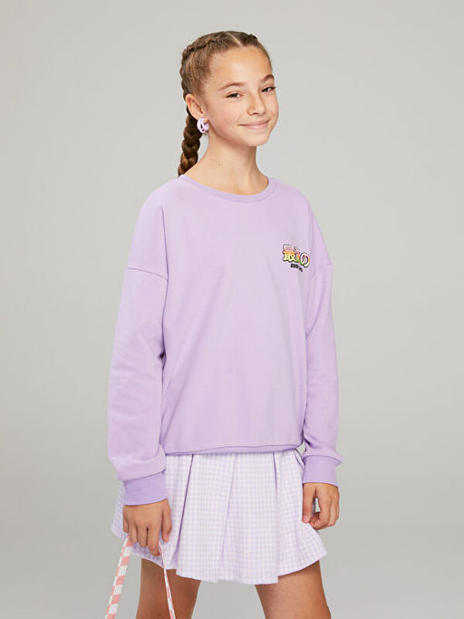 Bisiklet Yaka K-Pop Bask?l? Uzun Kollu K?z ?ocuk Sweatshirt - Waikiki фото 2