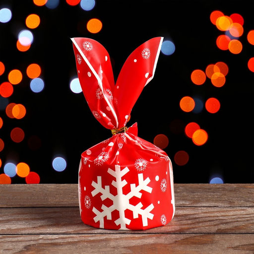 Цена за 20 шт. Пакет полиэтиленовый подарочный новогодний с ушками Снежинка, 13?23 см